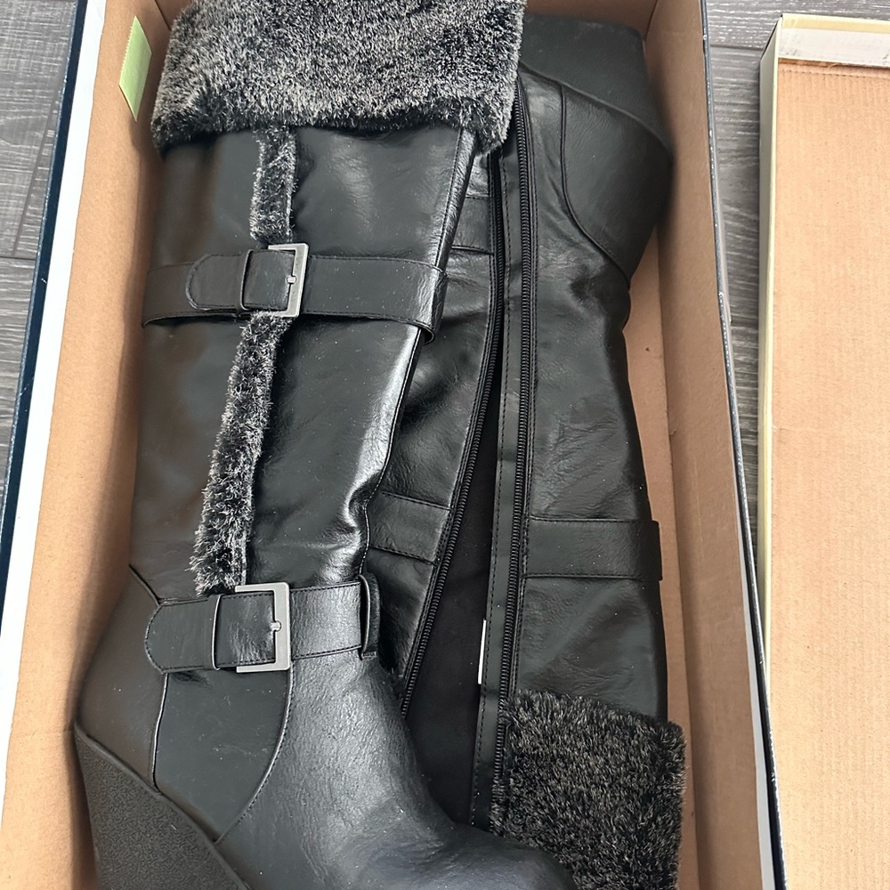 Winter wedge knee high boots